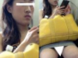 (電車対面）(顔出し)セッ○ス大好き…そんな雰囲気満載のロングヘアOLさん…いやらしくひらいちゃったお股にフォーカス!!