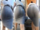 【尻ＨＤ】お姉さんの「めちゃデカ尻」に「ピタァ～」って張り付くグレーのタイスカ！