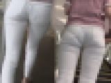 美＊パンティーライン通信＊スレンダー美女の白デニに透けるリアルなパンティーに唖然・・・