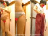 【貧乳パイパン娘のワレメくっきり】隠れて脱衣所撮影！
