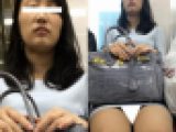 (電車対面）(顔出し)ライトブルーのワンピースをお召になったお上品な感じの若奥様…ミニタイトで攻めるお姿を観察してみました!!