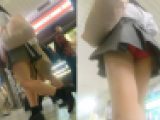 【顔モザイク無】FHD_駅構内で見つけた派手派手JK！見た目通りの赤PパンチラをGET！
