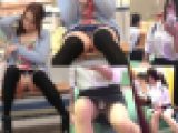 ２人収録！最後にバレた?大開脚で白P丸見えニーハイ娘&就活中女子のスト越し透けP堪能極上対面パンチラ～FHD動