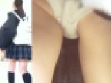 パンチラ盗撮 制服女子 水色パンツ丸見え密着撮影