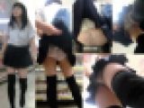 【鬼畜スカートめくり48】エロいニーハイ制服女子のしゃがみ中&追い撮りめくりでモロ出しパンツ8連続めくり