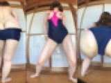 ?パッツパツッ！！?スク水着替え?前後逆?
