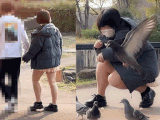 【パンチラ盗撮】幼い残る女子のパンツと飛び立つ鳩。イチャつくカップルの餌やり一部始終