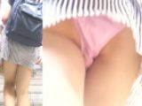 パンチラ盗撮 女子大生 パンチラガードしたのにピンクパンツが超丸見え