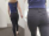 【透け修正有り】縁レースまでくっきりなパンティーラインがでる黒タイトデニムの大迫力ヒップ