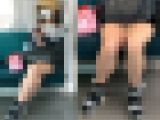 日焼け対策をしながらも生脚だけは見せつけるお姉さん