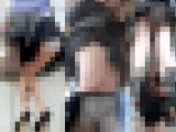 駅構内にて美女が屈んでモロパンチラ！めくり&前後密着悩殺パンチラ盗撮動画（Full HD）