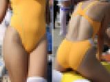 【高画質写真】ムッチムチハイレグイエロー競泳水着レイヤー！コミケ会場で馬乗り騎乗位！？　SC05-B