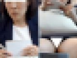 (電車対面）(顔出し)ボックス席…むっちり実っちゃったボディを紺のスーツで包み込んだ…OL奥さまのえちえち▼を下からのぞき込んで