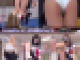 ミニスカ夏セーラー服で鉄棒、トランポリン運動 制服2人でパンチラ